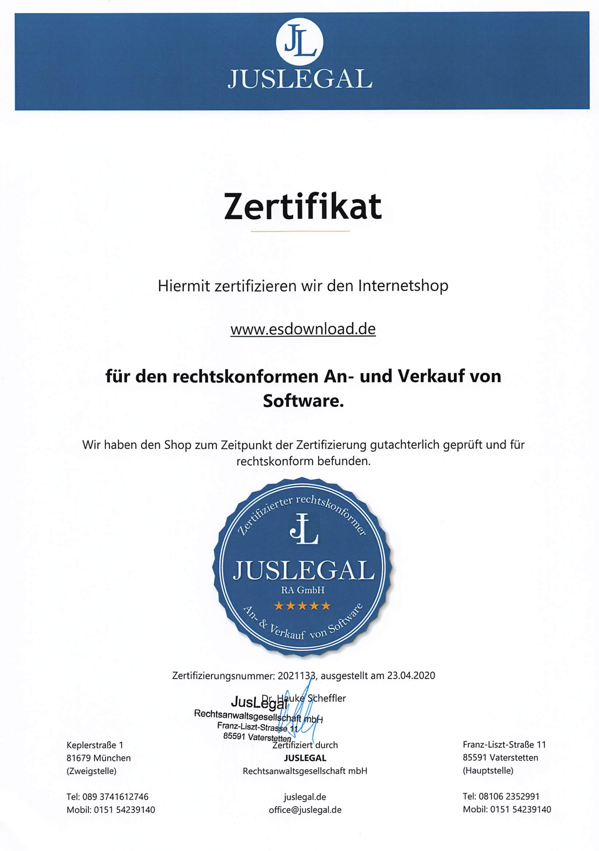 Certified legally compliant purchase & sale of software